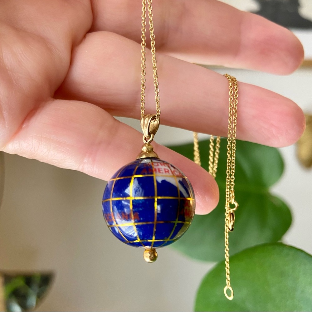 Fantastic 14k Gold Vintage Enamel Globe Pendant